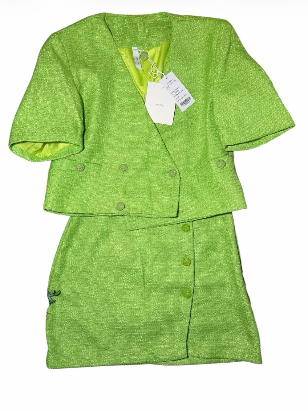 Lime Green Two-Piece Bouclé Skirt Suit